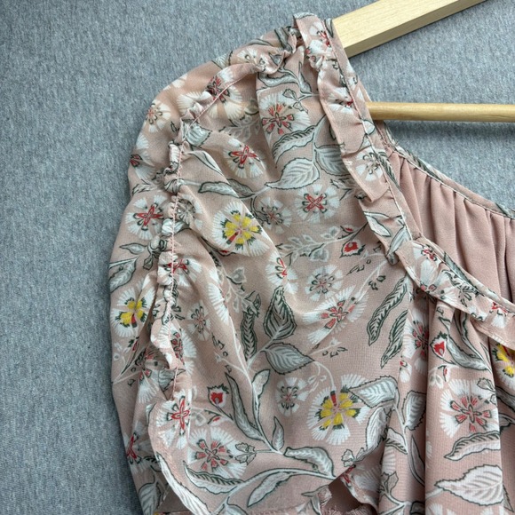 MAX EDITION Top Womens L Rose Pink Knit Floral Smocked Peplum Earthy Blouse NWT - Picture 5 of 12